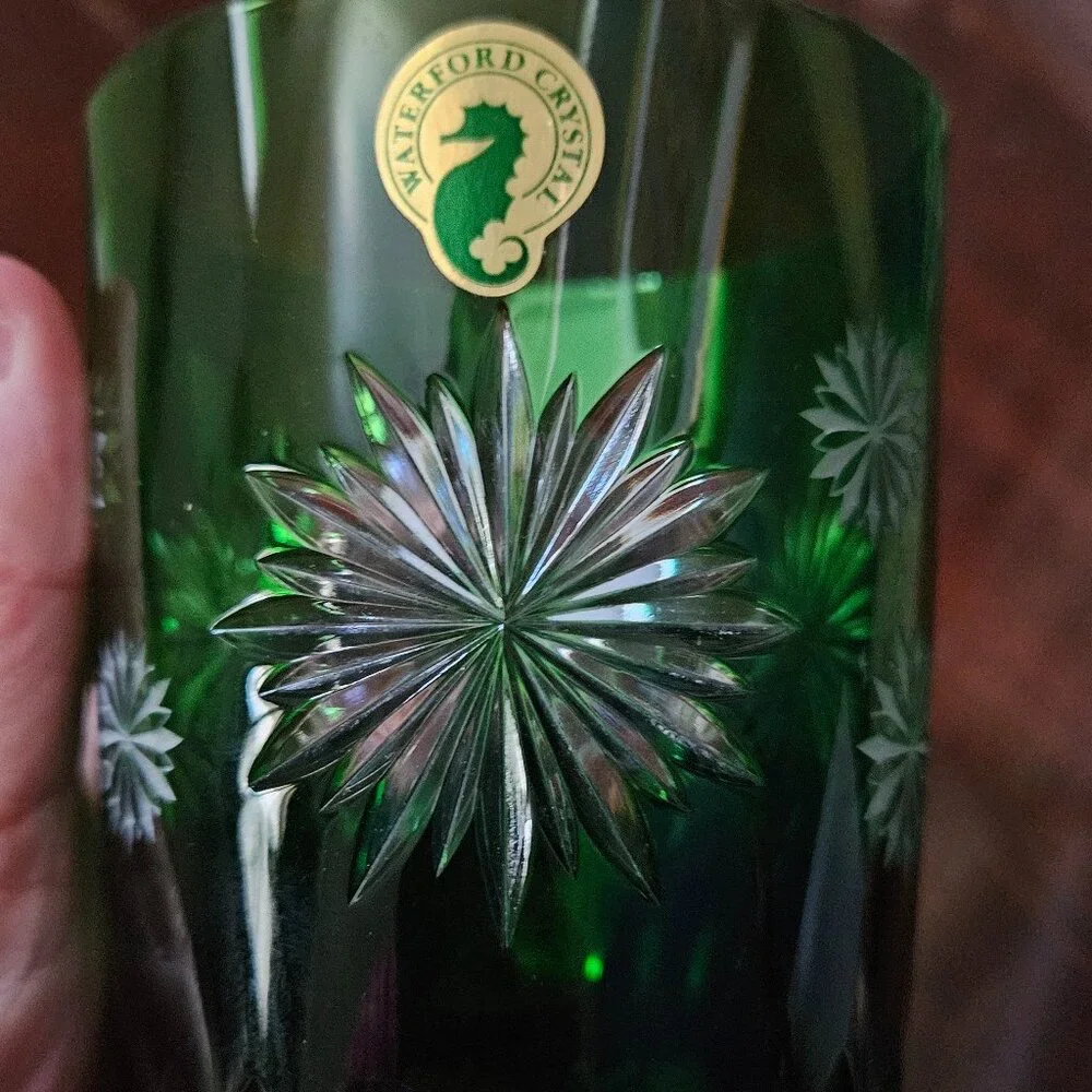 WATERFORD CRYSTAL GREEN SNOWFLAKE WISHES DOF WHISKEY CHRISTMAS GLASS TUMBLER